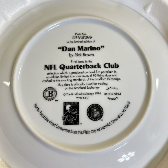 Dan Marino NFL Quarterback Club 8" Plate 1996 Bradford Exchange Miami Dolphins - Picture 5 of 10
